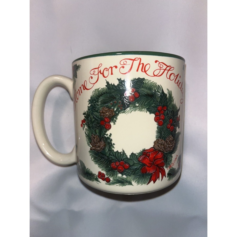 Potpourri Press Home For The Holidays Christmas Mug , Wreath And Bow Design 1989